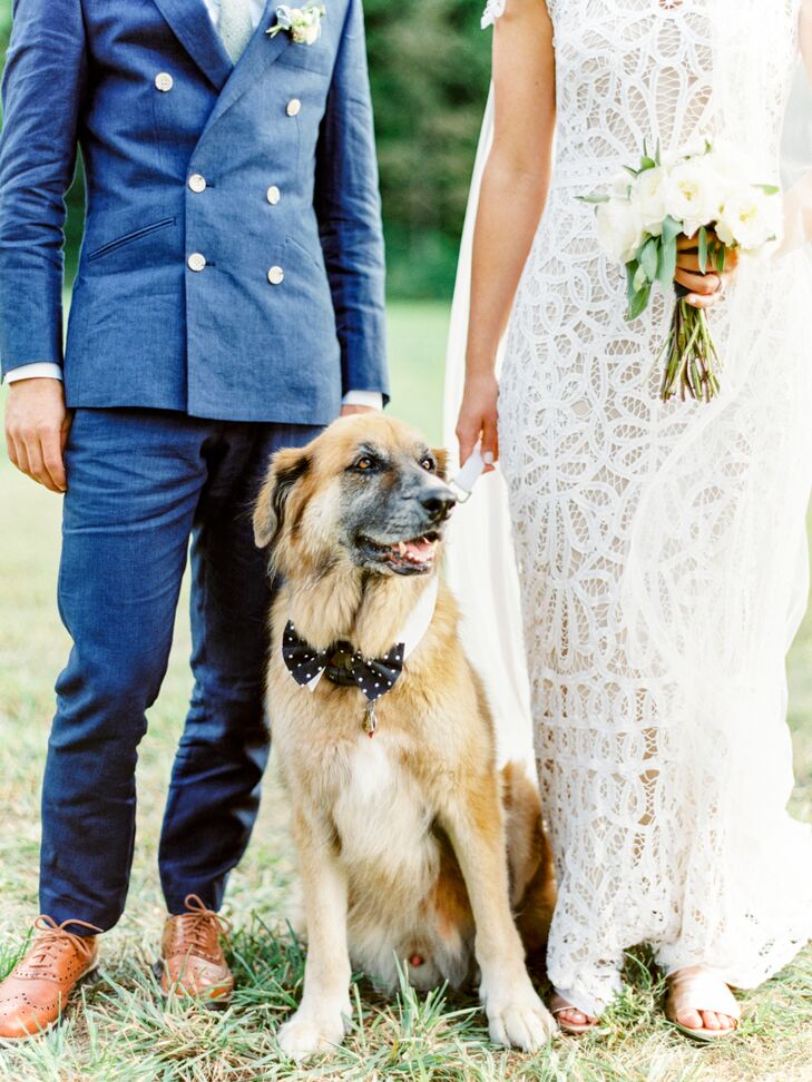 With the celebration unfolding at Addison’s family home in Manchester, Vermont, including their dog in the wedding day was a must. Their dog was decked out with a polka-dot bow tie to add a hint of formality to his everyday look.