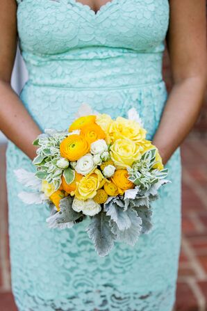 Yellow Ranunculus, Roses and Craspedia Bouquet