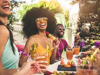 friends having fun at backyard home party