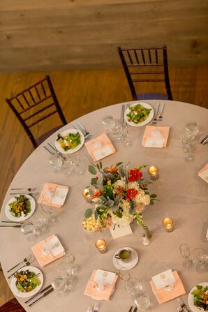 Gray Round Dining Table With Brown Chiavari Chairs