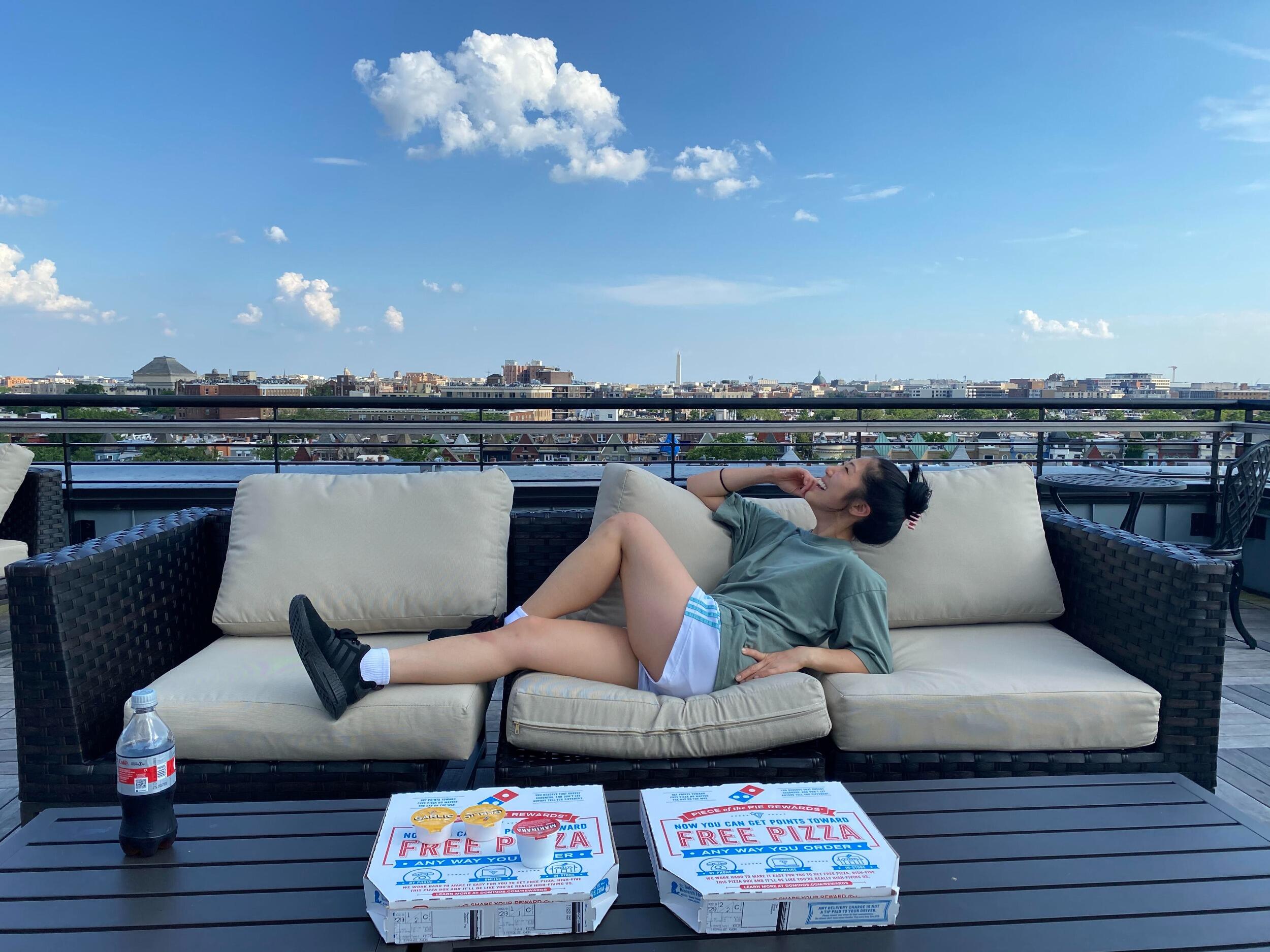 Pizza on Michael's roof (his favorite place in DC)