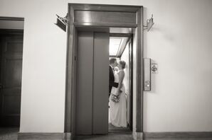 Bride and Groom First Look in Elevator