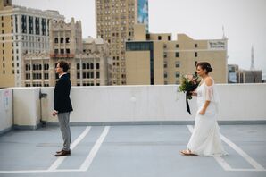 Rooftop First Look with Skyline View of Detroit