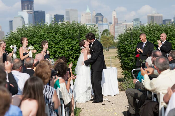 First Kiss With New York City Backdrop