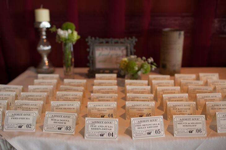 Using his own creativity, Richard designed the guests' escort cards, which replicated vintage carnival tickets. "My husband did an amazing job designing the escort cards to look like carnival tickets," Lauren says.