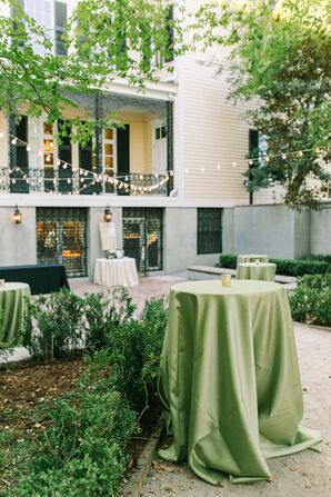 Green Linens on Cocktail Tables for Wedding at The Lace House in Columbia, South Carolina