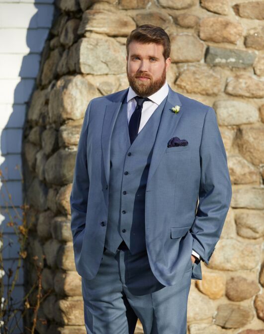 Suit Shop Men's Light Blue Suit Tuxedo - 4