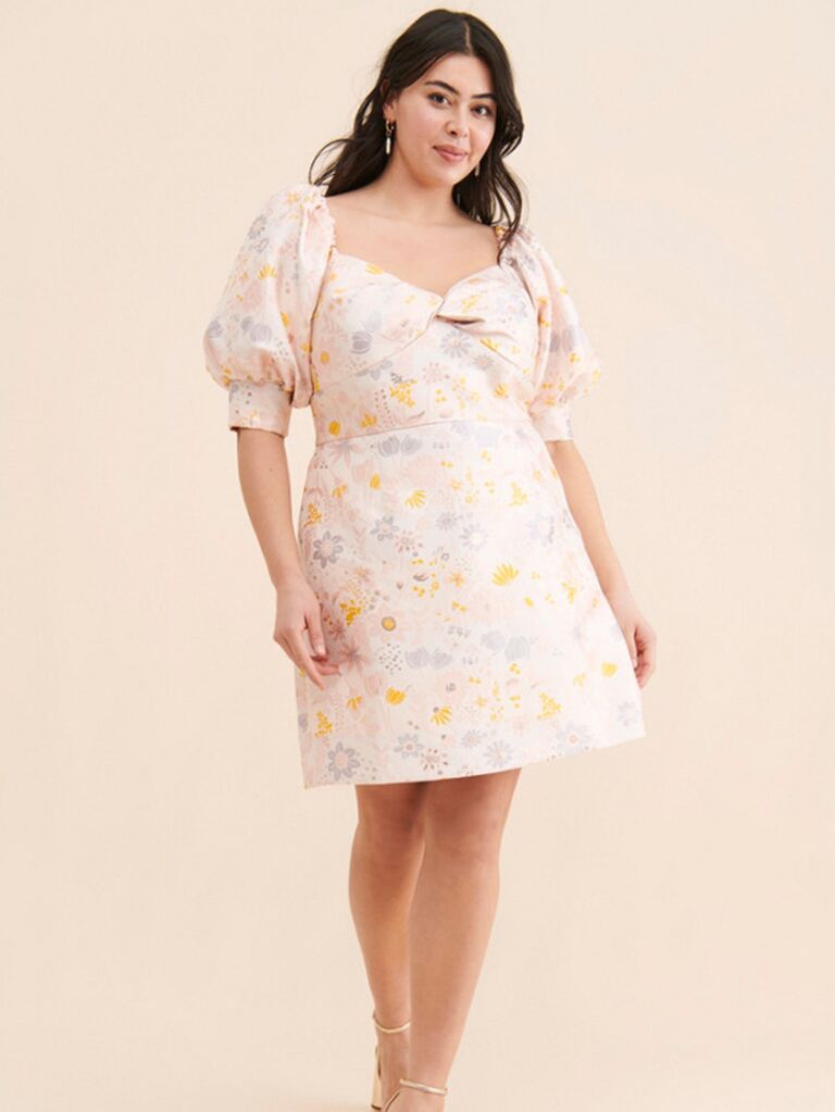 Floral jacquard plus size wedding guest dress from Hutch