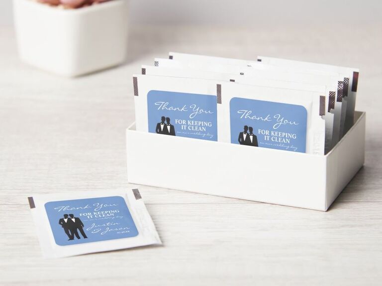 Hand sanitizer wipes with two grooms
