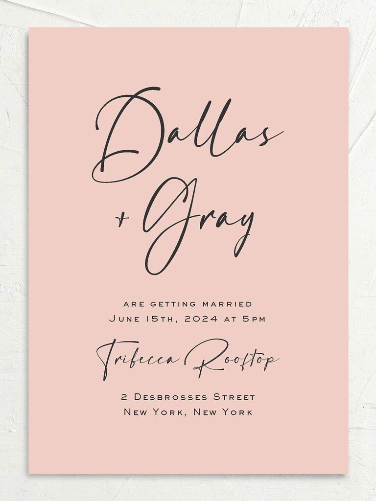 simple pink wedding invitation