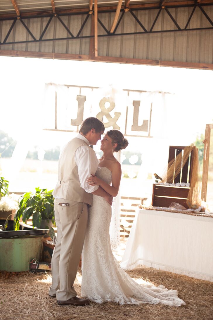 Lauren and Jordan displayed their white monograms on a vintage ladder along with lots of vintage and DIY decor. "All the decorations were so charming and it meant a lot to me that I could use some of my great-grandmother's old things," Lauren says.