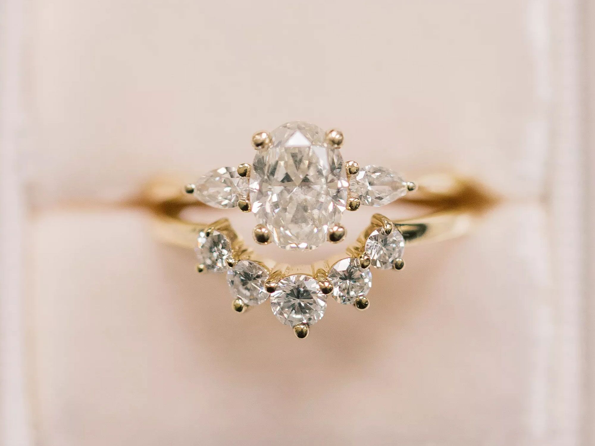 Pear Shaped Three Stone Engagement Ring With Princess Side Stones - Eva