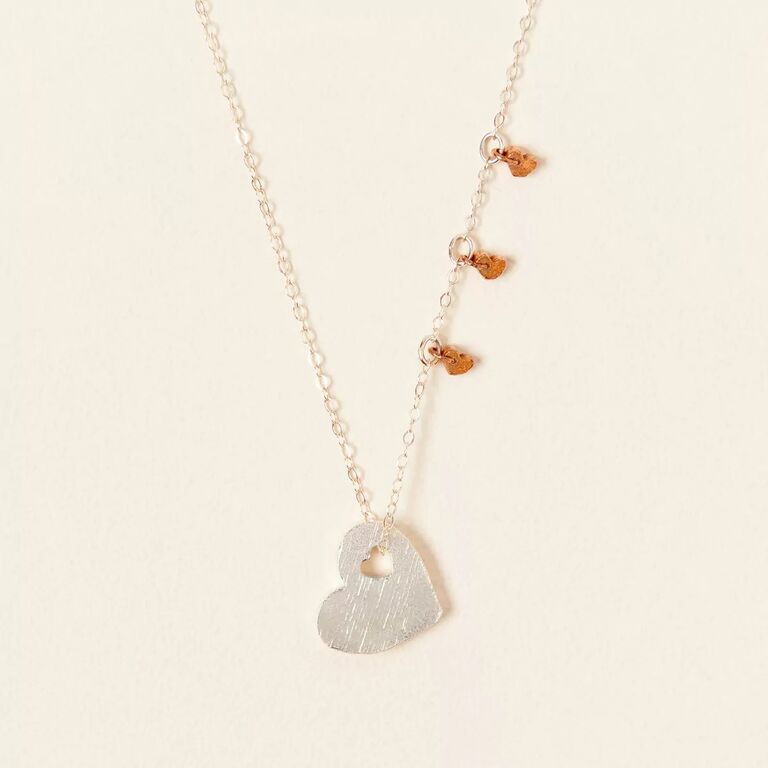 Silver heart necklace with family charms Mother's Day gift for your wife