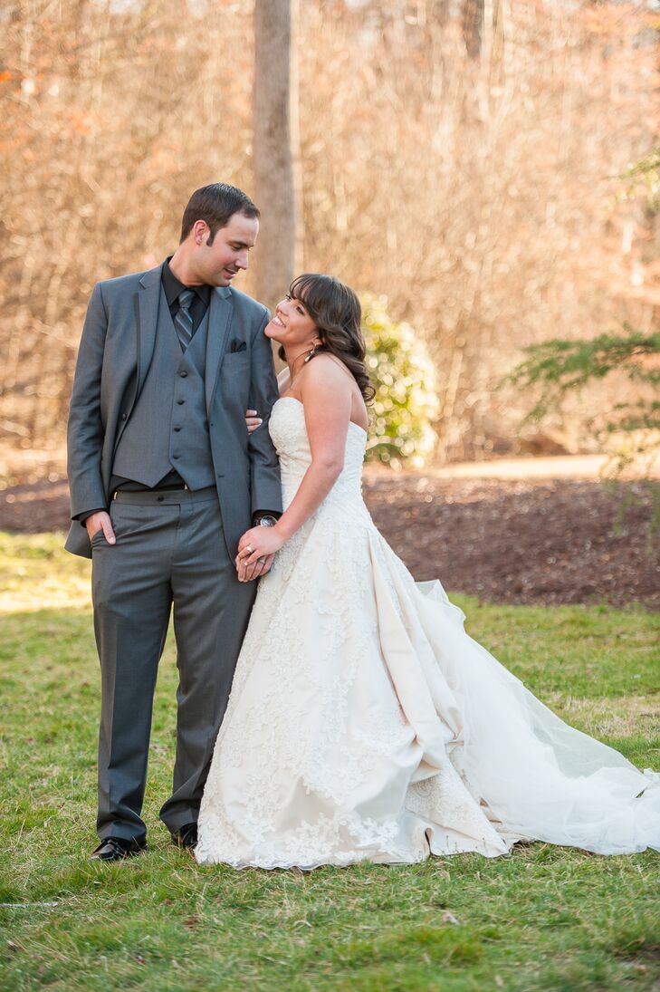 Tricia and Jim exchanged vows during a tented garden ceremony at Club Bella at Montebello. "We loved the old-world charm and felt like the beauty of the building spoke for itself," says Tricia.