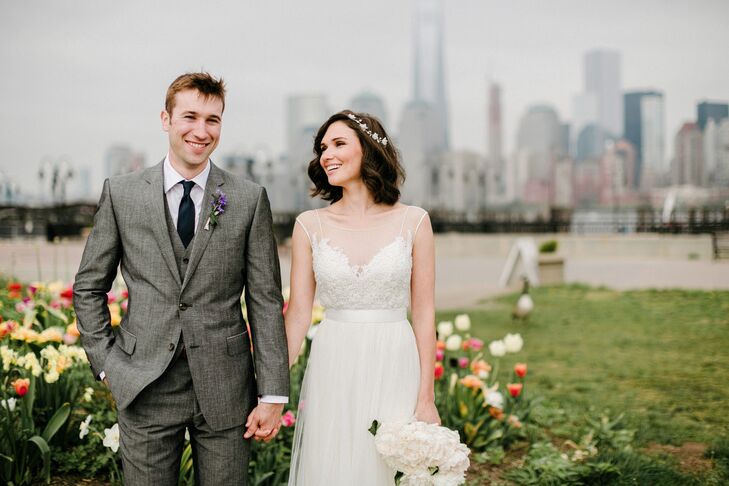 Charlie personalized his look right down to the last button. He chose a custom gray suit from Suitsupply with a notched lapel and matching vest. His midnight navy tie, white shirt and lavender boutonniere added a welcome hint of color against the neutral ensemble.