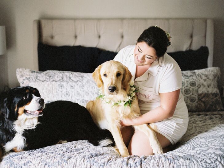Bride Getting Ready with Dog for Wedding in Cincinnati, Ohio