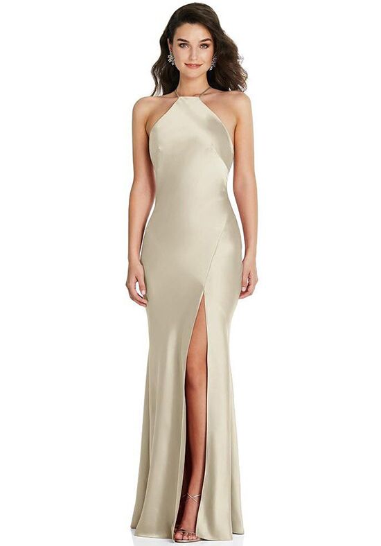 Dessy Group Halter Convertible Strap Bias Slip Dress With Front Slit - 6853 Halter Bridesmaid Dress - 1