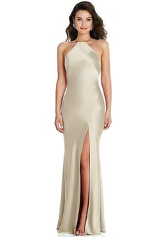 Dessy Group Halter Convertible Strap Bias Slip Dress With Front Slit - 6853 Halter Bridesmaid Dress