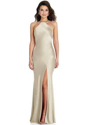 Dessy Group Halter Convertible Strap Bias Slip Dress With Front Slit - 6853 Halter Bridesmaid Dress