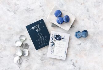 The Knot Invitations blue color palette wedding invitations with informal wedding invitation wording examples