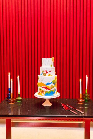 Retro Wedding Cake Surrounded by Taper Candles