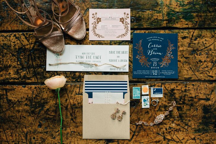 Whimsical Foil and Curly Script Wedding Invitations