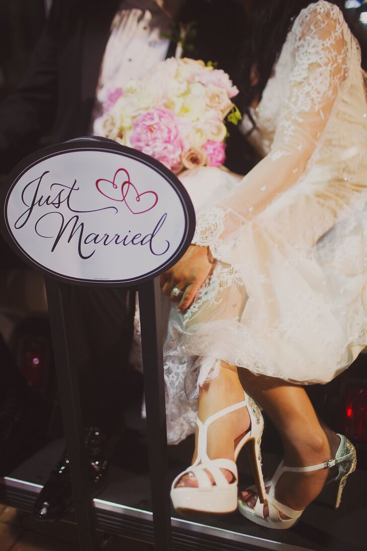 They newlyweds exited to a golf cart with a big Just Married sign attached to the back. “Nick and I got to enjoy a few moments alone and got to see the beautiful property at night while still being able to enjoy the rest of the night with our guests,” Shayna says.