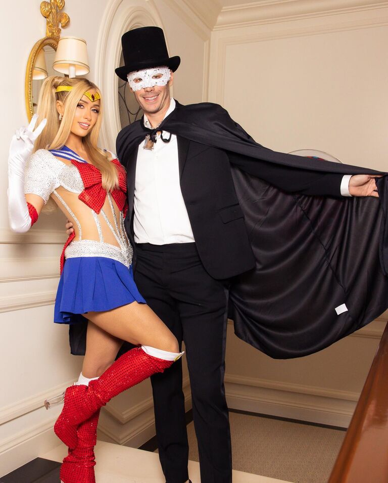 Paris Hilton and Carter Reum as Sailor Moon and Tuxedo Mask