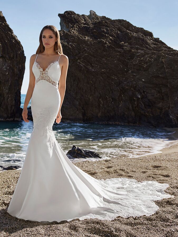 Ines by Ines Di Santo spaghetti strap stretch trumpet wedding dress