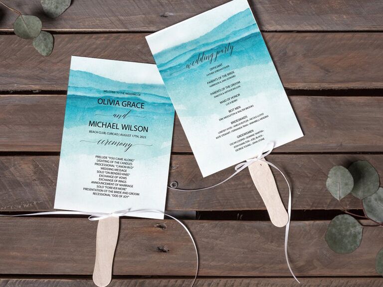 Golden Leaf Paperie beach wedding program fan