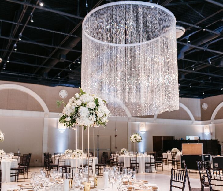 Glam Ballroom Reception With Silver Chandelier at Casa Real at Ruby Hill Winery in Pleasanton, California