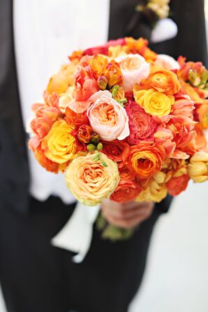 Vibrant Orange Garden Rose and Dahlia Wedding Bouquet