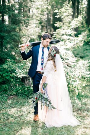 Floral Laurel Wreath and Chapel-Length Veil