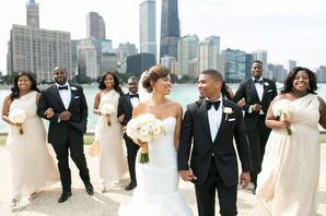 Wedding Party in Front of Chicago Skyline