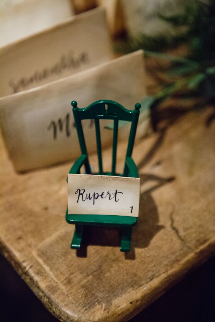 Vintage-Inspired Escort Card on Rocking Chair