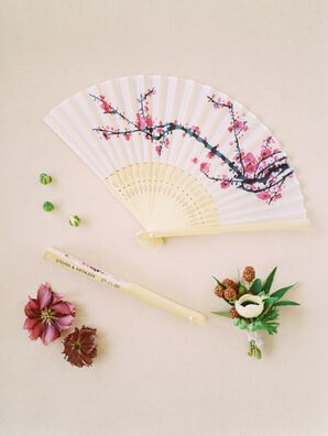 Cherry Blossom Folding Fan for Wedding at Dove Ridge Vineyard in Weatherford, Texas