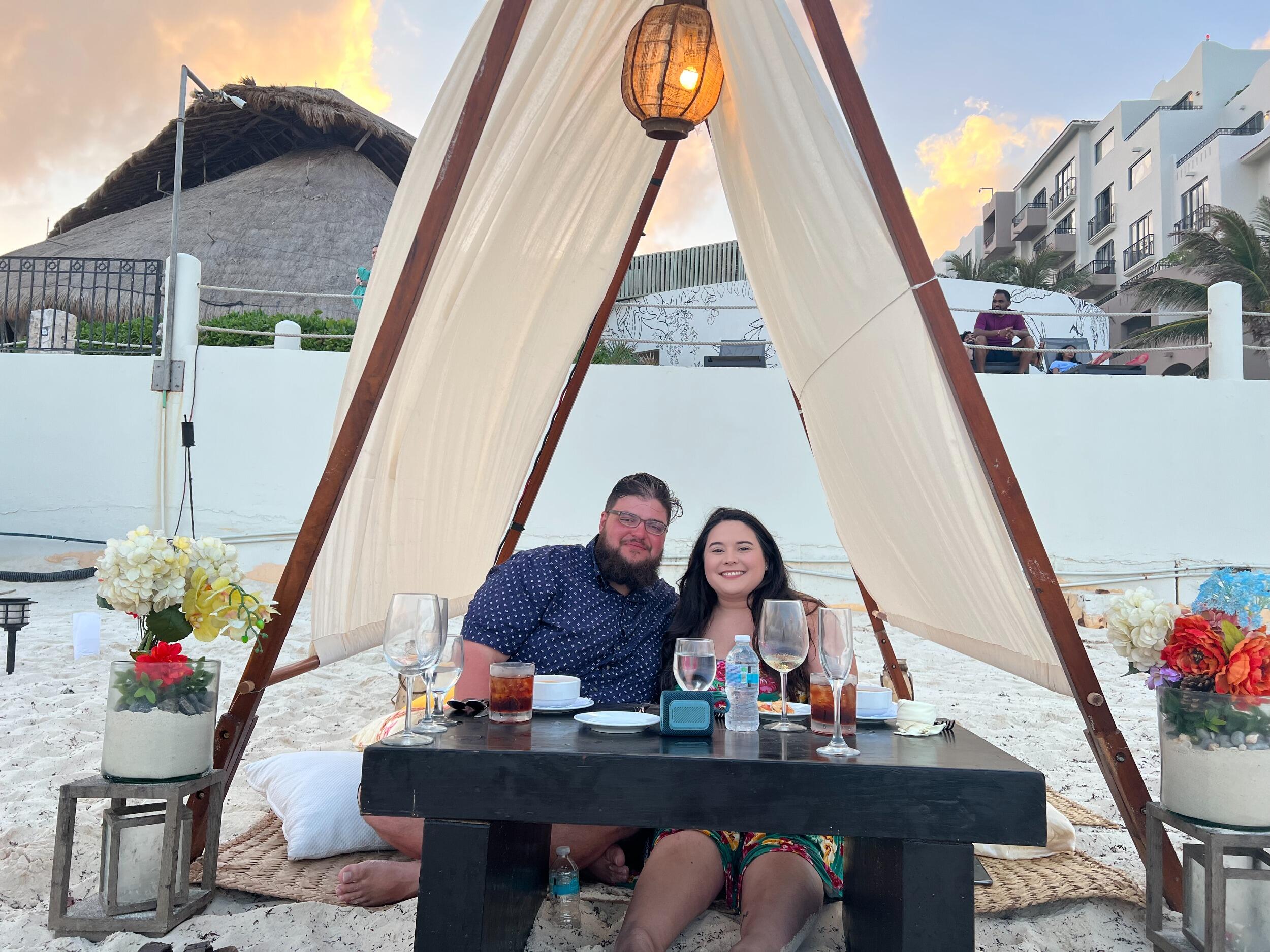 On our first international vacation we went to Cancun with Keone's family. Keone arranged for a beautiful dinner on the beach. Everyone thought Keone was proposing that night.