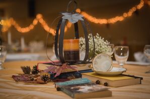 Candle in Wire Pumpkin Centerpieces