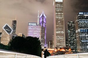 Bride and Groom at Terzo Piano with Chicago City Backdrop