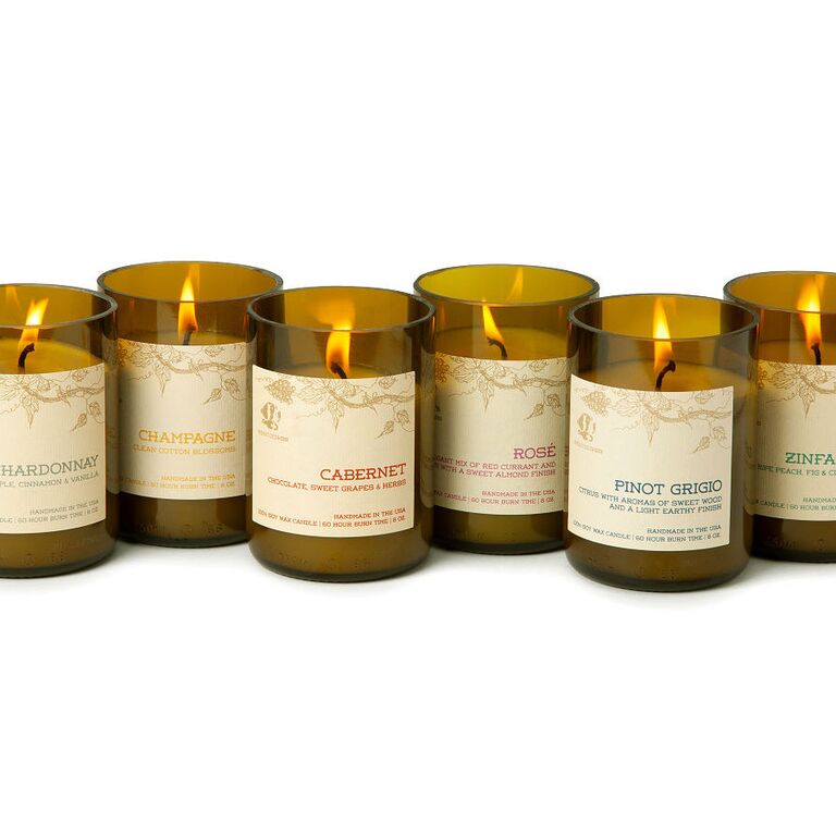 Wine-scented candles in upcycled wine bottles traditional 16-year wedding anniversary gift