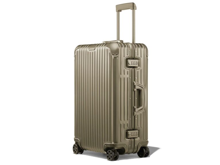 Rimowa medium checked luggage in titanium hue wedding registry idea