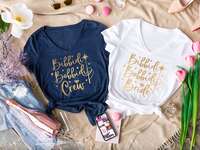 Bibbidi Bobbidi shirts with gold type, bridal party's in blue and bride's in white