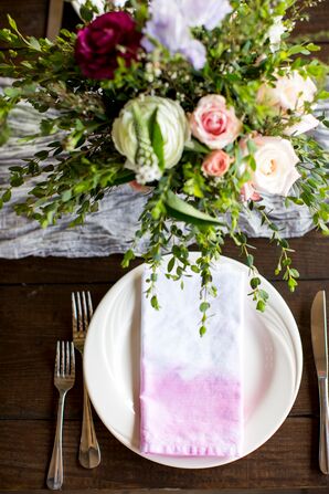 Ombre Pink Linen on White Charger with Silver Flatware
