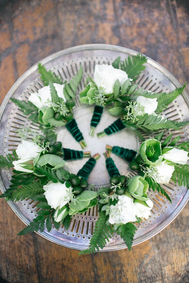 Green Tulip and Fern Boutonnieres