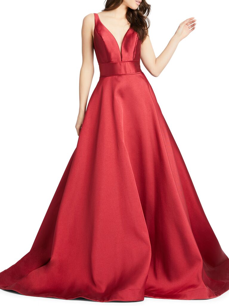 Mac Duggal sleeveless plunging V-neck mikado ball gown