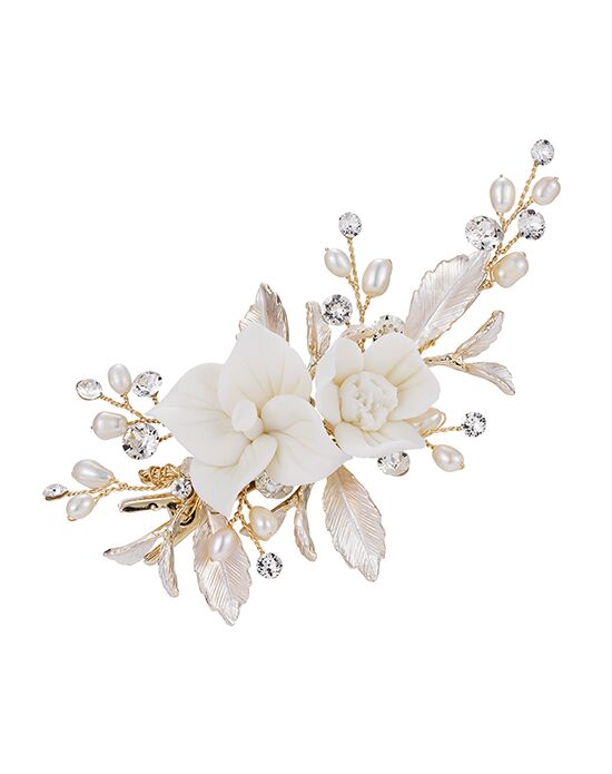 AW Bridal AW BRIDAL Swarovski Crystal Bridal Hair Clip White Flower Wedding Hair Piece for Bride Hair Comb Barrette Bridal Hair Accessories (Gold) Gold Pins, Combs + Clip - 1