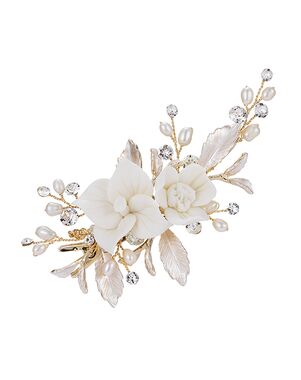 AW Bridal AW BRIDAL Swarovski Crystal Bridal Hair Clip White Flower Wedding Hair Piece for Bride Hair Comb Barrette Bridal Hair Accessories (Gold) Gold Pins, Combs + Clip