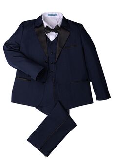 Little Tuxedos "Prodigy" Kids Navy Tuxedo (5-Piece Set) Flower Girl Dress and Ring Bearer Outfit