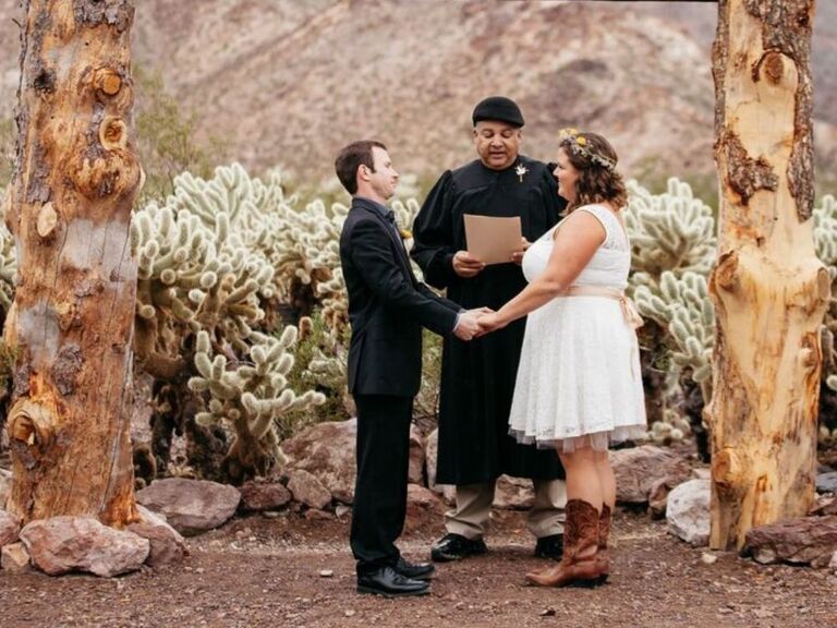Couple exchanging Apache wedding vows