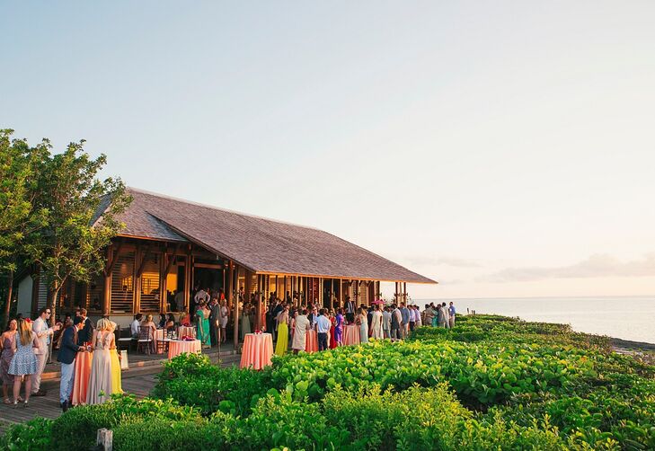 The cocktail hour and reception took place  at Amanyara resort in Turks and Caicos, overlooking the Caribbean sea.